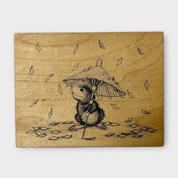 House Mouse Vintage 1998 Confetti Rain Wood & Rubber Stamp 82 - Picture 1 of 11